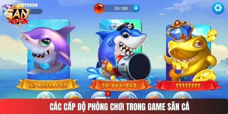 Các cấp độ phòng chơi trong game săn cá